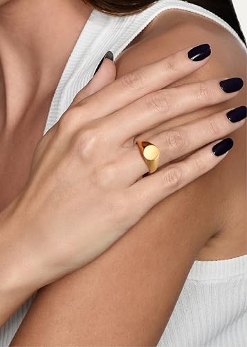 YeGieonr Non Tarnish Gold Rings for Women, Waterproof Gold Signet Ring, 18K Gold Plated Stackable Rings for Everyday Wear - color: Oval