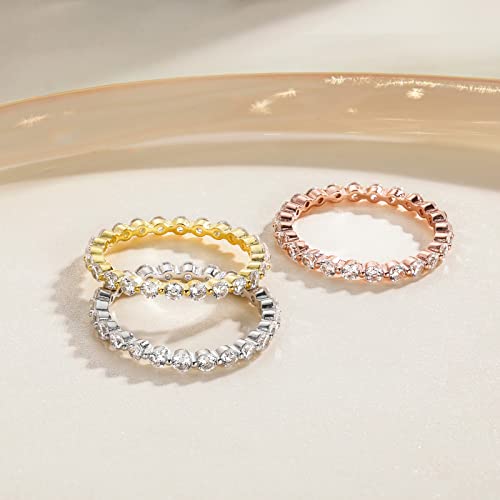 EAMTI 2mm 925 Sterling Silver Wedding Band Cubic Zirconia Full Eternity Stackable Engagement Ring Size 3-13 - color: Sterling Silver-GOLD