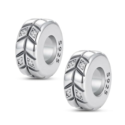 KEQ 925 Silver Spacer Stopper Bead Charms Clearance for Pandora Bracelets Birthstone CZ Always Stopper Birthday Gifts for Mom Grandmom Granddaughter Wife Sisters Friends - color: Double row of CZ(2 Pcs)
