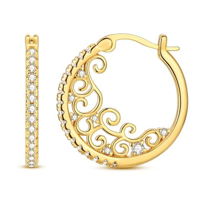Parmuz 925 Sterling Silver Earrings Hoops for Women Ladies Simple Lightweight Twisted Medium Hoop Earrings With Cubic Zirconia Hypoallergenic Jewelry for Her - color: Gold 6