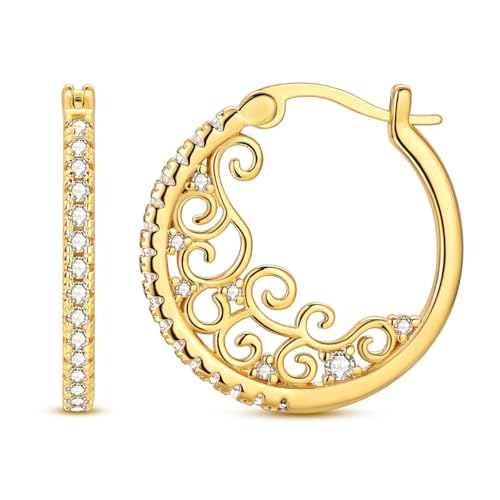 Parmuz 925 Sterling Silver Earrings Hoops for Women Ladies Simple Lightweight Twisted Medium Hoop Earrings With Cubic Zirconia Hypoallergenic Jewelry for Her - color: Gold 6