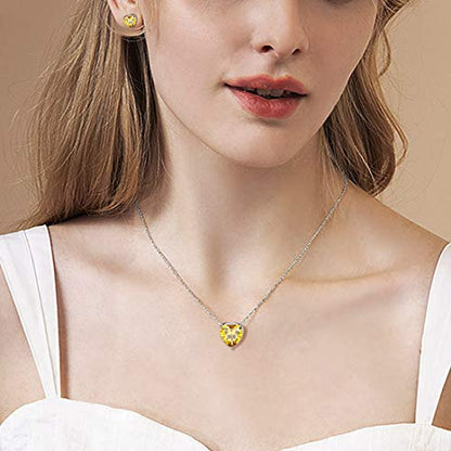 Aurora Tears Hearts Necklace Earrings Jewelry Sets - Women 925 Sterling Silver Birthstone Pendants Earrings Set Crystal Wedding Birthday Jewelry - color: K.November-set