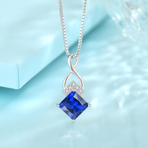 Infinity Necklace 925 Sterling Silver Princess Cut Pendant Birthstone Jewelry for Women - color: Royal Blue