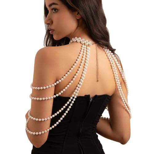 Summer Multi-layered Pearl Shoulder & Body Chain Jewelry - Festival & Rave Pearl Neck & Arm Chain - Sexy Bridal & Wedding Jewelry for Women