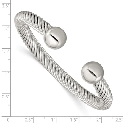 Chisel Polished Cuff Bangle in Stainless Steel, 7.3mm