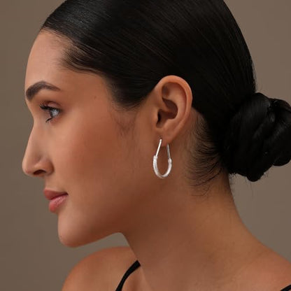 LeCalla 925 Sterling Silver Hoop Earrings for Women | Italian Design Classic Diamond-Cut Textured Hoops Earring | Women's Oval Drop Shape Silver Earring Jewelry - color: Large Textured