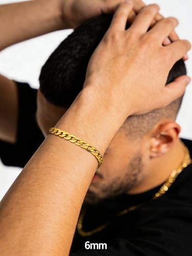 PROSTEEL Bracelets for Men, Figaro/Cuban Mens Bracelet, Silver/Gold/Black | 6/9/13mm Width, 7.5/8.3/9" Length, Stainless Steel Mens Bracelet, Durable & Non Tarnish, Chunky Jewelry with Gift Box - style: E 6mm-Cuban-Gold