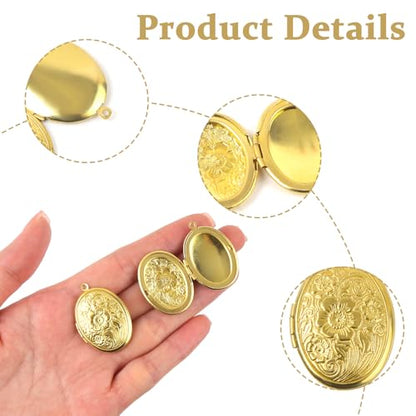 6 Pcs Locket Charms Stainless Steel Heart Photo Frame Charms Pendants with Loop for Jewelry Making