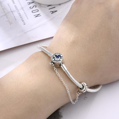 KUNSIR 925 Sterling Silver Snake Chain Bracelet with Safety Chain Charm Bracelets for Women Teen - style: PAB006