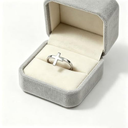 Stainless Steel Cross Open Ring, Minimalist Basic Band, Colorfast Fashion Ring for Teens, Religious & Daily Casual Wear
