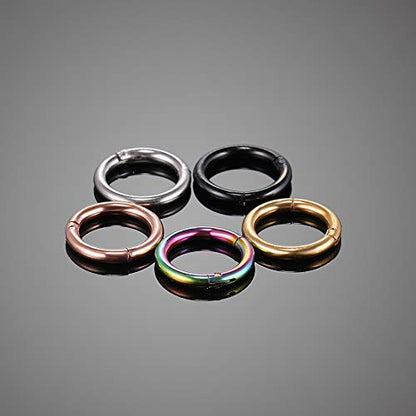 Aumeo 14G 16G 18G 20G Nose Ring Hoop Stainless Steel Hinged Segment Rings Hoops Nose Clicker Ring Tragus Helix Cartilage Daith Rook Earring Piercing Jewelry for Women Men - style: 5pcs 16g 8mm mixed colors