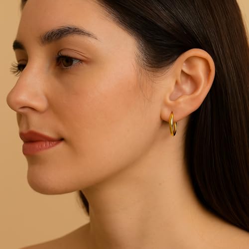14K Gold Huggie Earrings for Women Small 16mm Gold Hoop Earrings | Lightweight Gold Huggie Hoop Earrings for Women Jewelry, Everyday Wear, Gift for Mom, Wife, Girlfriend, 16mm