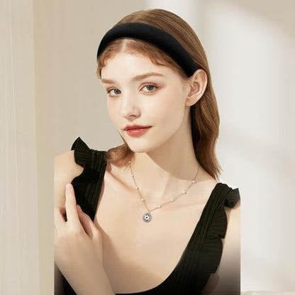 4Pcs Black Velvet Headband for Women Girls Wide Hairbands Pack Non Slip Thick Headband Set Adult Padded Hair Band Fashion Soft Bundle of Hairs for Long Short Thin Curly Hair Charms Christmas Gifts - color: Ba 4Pcs Black Velvet