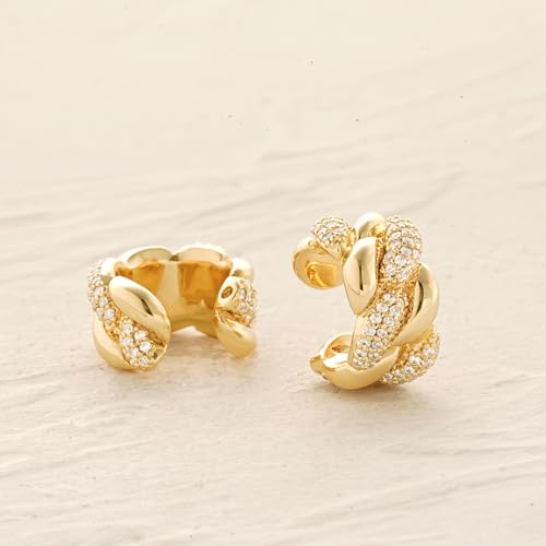 Women Ear Cuff Earrings Gold Non Pierced Cartilage Clip on Open Wrap Link Hoop 14K Gold Plated Simple Hypoallergenic Everyday Jewelry - style: Bold / Pair