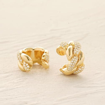 Women Ear Cuff Earrings Gold Non Pierced Cartilage Clip on Open Wrap Link Hoop 14K Gold Plated Simple Hypoallergenic Everyday Jewelry - style: Bold / Pair