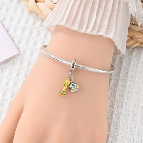 Pandach 925 Sterling Silver Charms for Bracelets and Necklaces Travel Round The World Beads Charms Relaxation Dangle Pendant,Jewelry Beads Gifts for Women - style: World Cup Charm
