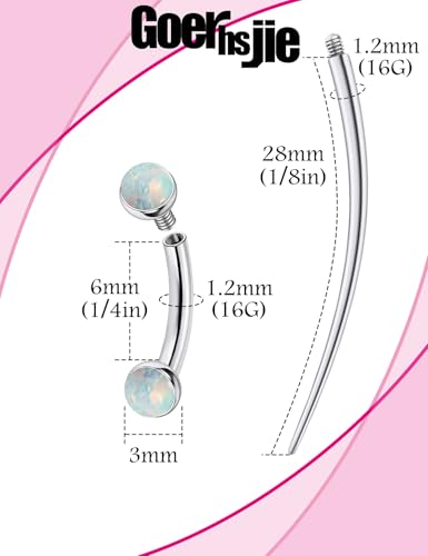 F136 Titanium 16g 6/8/10mm Opal Eyebrow/Rook/Snug/Vertical-Labret/VCH/Snake-Eyes/Anti-Tragus/Christina/Daith/Belly-Button/Bridge/Hood/Surface Curved Barbell Piercing Jewelry for Women Men - color: White, size: 6mm=1/4in