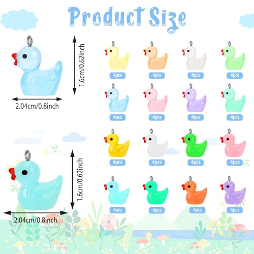 64Pcs Mini Resin Duck Charms, Luminous Duck Beads for Jewelry Making | 32 Solid and 32 Glow in The Dark, Ducks Pendant, DIY Crafts, Bracelet Necklace Earrings Jewelry Making, Party Favors - style: Duck Style