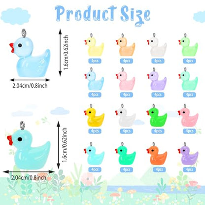 64Pcs Mini Resin Duck Charms, Luminous Duck Beads for Jewelry Making | 32 Solid and 32 Glow in The Dark, Ducks Pendant, DIY Crafts, Bracelet Necklace Earrings Jewelry Making, Party Favors - style: Duck Style