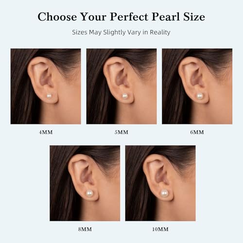 Pearl Earrings Studs for Women, 1 Pair Gold Filled Silver Hypoallergenic Titanium 20G Post with Screw Flat Back Small Pearls Jewelry Gift - color: Gold, size: 4mm Pearl
