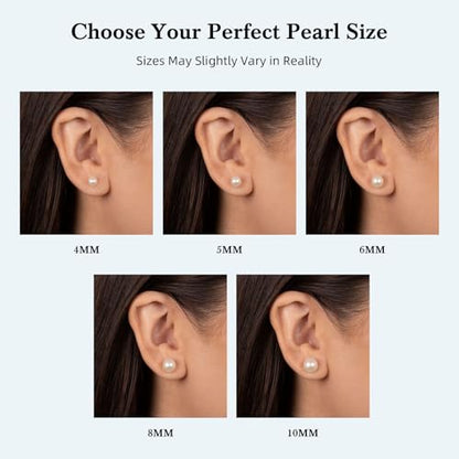 Pearl Earrings Studs for Women, 1 Pair Gold Filled Silver Hypoallergenic Titanium 20G Post with Screw Flat Back Small Pearls Jewelry Gift - color: Gold, size: 4mm Pearl