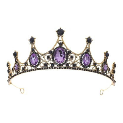 Rhinestone Crystal Tiara Headband Elegant Princess Crown Headdress Bridal Wedding Crown Prom Tiara Headpiece Birthday Party Pageant Costume Crown For Women Black Purple - color: Black Purple