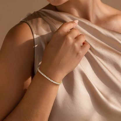 Yoosteel 14K-Gold-Plated/White-Gold-Plated Tennis Bracelet for Women,3mm CZ | Dainty Cubic Zirconia Bracelets,Classic Tennis Bracelet,Trendy Simple CZ Jewelry Gifts,6.5/7/7.5 Inch Bracelets - color: Four Claws -14K-Yellow Gold-Plated, size: 6.5
