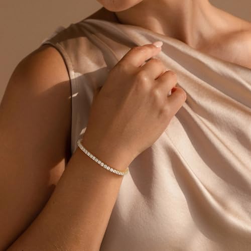Yoosteel 14K-Gold-Plated/White-Gold-Plated Tennis Bracelet for Women,3mm CZ | Dainty Cubic Zirconia Bracelets,Classic Tennis Bracelet,Trendy Simple CZ Jewelry Gifts,6.5/7/7.5 Inch Bracelets - color: Four Claws -14K-Yellow Gold-Plated, size: 7