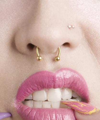 Surgical Steel Septum Rings 16g 14g - Lip Ring Smiley Piercing Hoop for Cartilage Earrings, Tragus, Helix, Daith, Conch - Eyebrow Circular Horseshoe Septum Piercing Jewelry - color: 16g Set - Gold