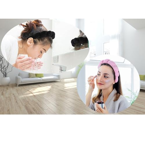 Spa Headbands for Washing Face Makeup Skin Care Headband Women Bubble Facial Beauty Headbands Puffy Shower Towel Band Hair Headband - color: Pink Black