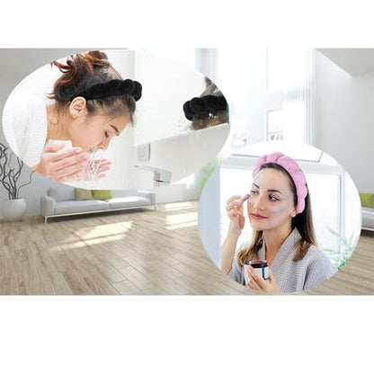 Spa Headbands for Washing Face Makeup Skin Care Headband Women Bubble Facial Beauty Headbands Puffy Shower Towel Band Hair Headband - color: Pink Black