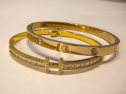 18K Gold H & Love Bangle Bracelets for Women, Stackable Cubic Zirconia H and Love Bracelet Set, Luxury Trendy Stack Jewelry Gift