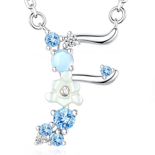 VIKI LYNN Initial Necklace for Women 925 Sterling Silver Initial A to Z Letter Pendant Necklace with Blue Flower Cubic Zirconia Birthday Engagement Gift for Women,Mom, Couple - style: Letter F
