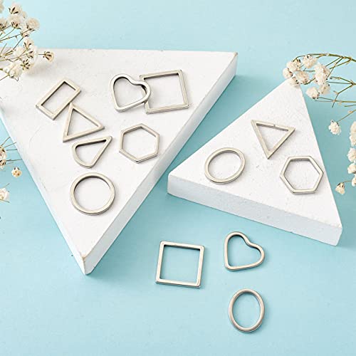 40Pcs Stainless Steel Linking Rings Metal Circles Charms Links Heart Rectangle Oval Square Hollow Frame Pendants Jewelry Connectors for Earrings Bracelet Necklace Macrame Making - color: Steel Color