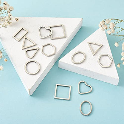 40Pcs Stainless Steel Linking Rings Metal Circles Charms Links Heart Rectangle Oval Square Hollow Frame Pendants Jewelry Connectors for Earrings Bracelet Necklace Macrame Making - color: Steel Color