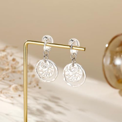 Awinesn Clip on Earrings for Women 14K Gold/Sterling Silver Plated Disc Earrings for Women Circle Drop Dangle Earrings Jewelry Hypoallergenic Hammered Non Pierced Earring Jewelry Gifts Wedding Party - style: Circle-S