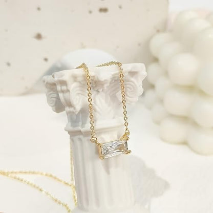 Luxval Diamond Pendant Gold Necklace for Women，Dainty 18k Gold Plated Choker Necklaces Simple Gold Jewelry Gifts for Women - color: Gold-Sideway Birthstone