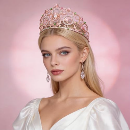 Crystal Crowns for Women, Crystal Bubble TiaraBride Royal Queen Headband Princess Headpieces for Women Bridal Wedding Prom Birthday Party Crowns - color: Silver Pink Green