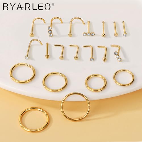 Surgical Steel Nose Ring 16G 18G L Shape Nose Studs Body Piercing for Women - color: B-Gold