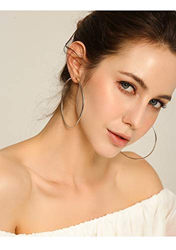 Clip On Big Extra Large Fake Round Hoop Earrings for Women Non Pierced No Piercing Ear Fashion Simple Circle Huggie Hoops Jewelry Gifts - style: 70mm Silver