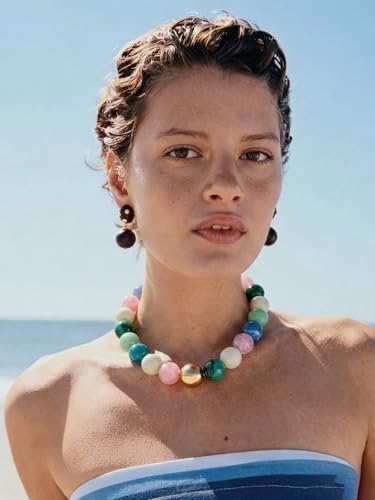 Chunky Beaded Necklaces for Women Statement Necklace | Bold Chunky Choker, Large Resin Beads, Adjustable Necklace, Boho Trendy Summer Beach Holiday Jewelry - color: Colorful-01