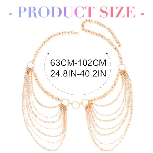 Rhinestone Chain Belt Silver Body Chains Jewelry for Women | Sparkly Diamond Waist Chain Belts Layered Punk Rave Body Accessories - color: Gold