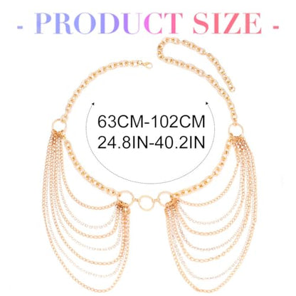Rhinestone Chain Belt Silver Body Chains Jewelry for Women | Sparkly Diamond Waist Chain Belts Layered Punk Rave Body Accessories - color: Gold
