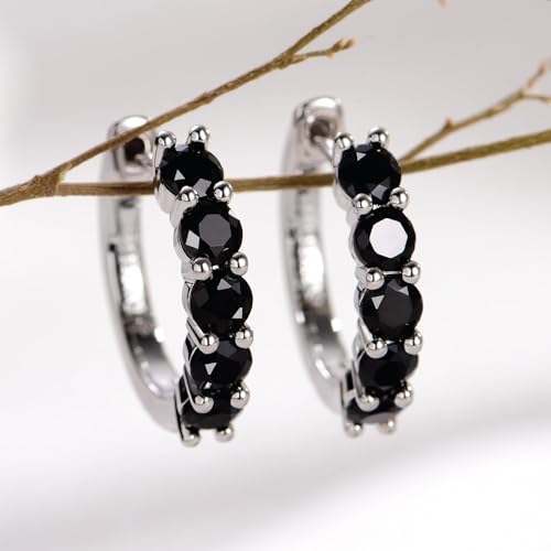 Evabelle Gold Hoop Earrings for Women 14K Real Gold Plated Cubic Zirconia Diamond Hoop Earrings Huggie Hoop Earring Women Earrings Earring for Men 925 Sterling Silver Post Hypoallergenic - color: Hoops 09-Silver and Black