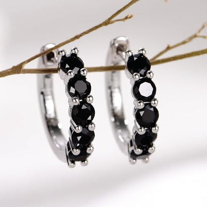 Evabelle Gold Hoop Earrings for Women 14K Real Gold Plated Cubic Zirconia Diamond Hoop Earrings Huggie Hoop Earring Women Earrings Earring for Men 925 Sterling Silver Post Hypoallergenic - color: Hoops 09-Silver and Black