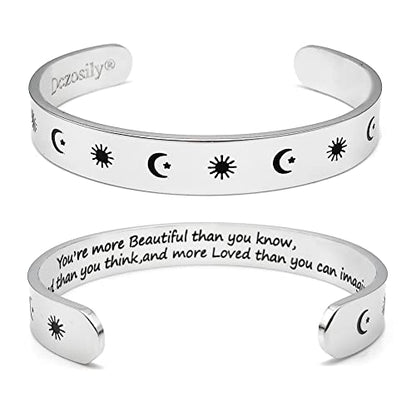 Dczosily Inspirational Bracelets for Women Stainless Steel Cuff Bracelet Engraved Jewelry Motivational Bangles Personalized Gifts for Best Friend/Mom - style: Mom-10mm-You're more Beautiful than you know, more Talented....more Loved than you can imagine