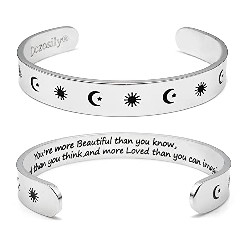 Dczosily Inspirational Bracelets for Women Stainless Steel Cuff Bracelet Engraved Jewelry Motivational Bangles Personalized Gifts for Best Friend/Mom - style: Mom-10mm-You're more Beautiful than you know, more Talented....more Loved than you can imagine