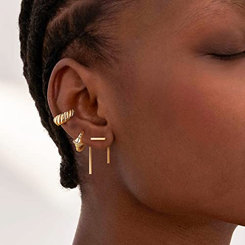 Women Ear Cuff Earring Gold Non Pierced Ear Cartilage Clip on Wrap Hoop 14K Gold Filled Tiny Boho Beach Simple Minimalist Delicate Handmade Hypoallergenic Jewelry Gift-Sold as Single/Pair - style: Croissant