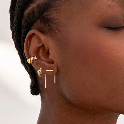 Women Ear Cuff Earring Gold Non Pierced Ear Cartilage Clip on Wrap Hoop 14K Gold Filled Tiny Boho Beach Simple Minimalist Delicate Handmade Hypoallergenic Jewelry Gift-Sold as Single/Pair - style: Croissant