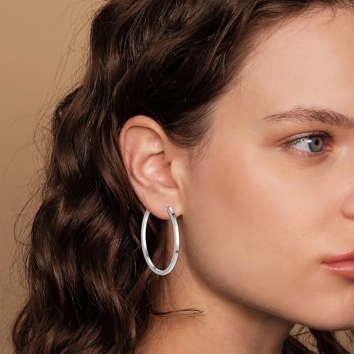 Clip On Hoop Earrings For Women No Piercing Earrrings Spring Hoops for Non-Pierced Ears - color: 4cm/1.57"-silver